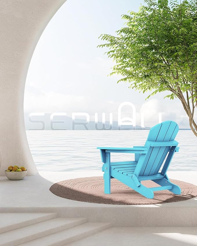 SERWALL Folding Adirondack Chair with Cup Holder Outdoor Adirondack Chairs Weather Resistant Patio Chair Fire Pit - Photo 2