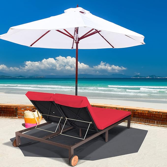 COSTWAY 2-Person Patio Rattan Lounge Chair Chaise Recliner Adjustable Cushion