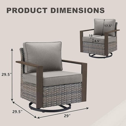 Rilyson Outdoor Patio Swivel Rocker Chairs - Wicker Rattan Patio Swivel Rocking Chairs Set of 2 with Metal Wide Armrest, Thick Cushions and Deep Seating for Deck Porch Sunroom Garden(Mixed Grey/Grey)