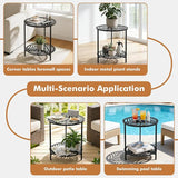 17.7" Two-tiered Metal Round Side Tables Extra-large Black Outside End Table for Patio Round Accent Garden Corner Stand - Photo 8