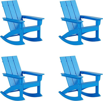 WestinTrends Ashore Adirondack Rocking Chairs Set of 4, All Weather Rocker Loungers, Modern Farmhousefor Outdoor Patio Porch Garden Backyard and Indoor, Pacific Blue