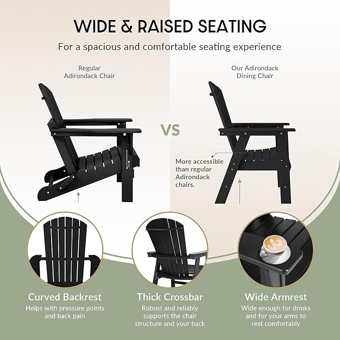 WestinTrends Dylan Outdoor Patio Shell-Back Adirondack Dining Chair Weather Resistant Black