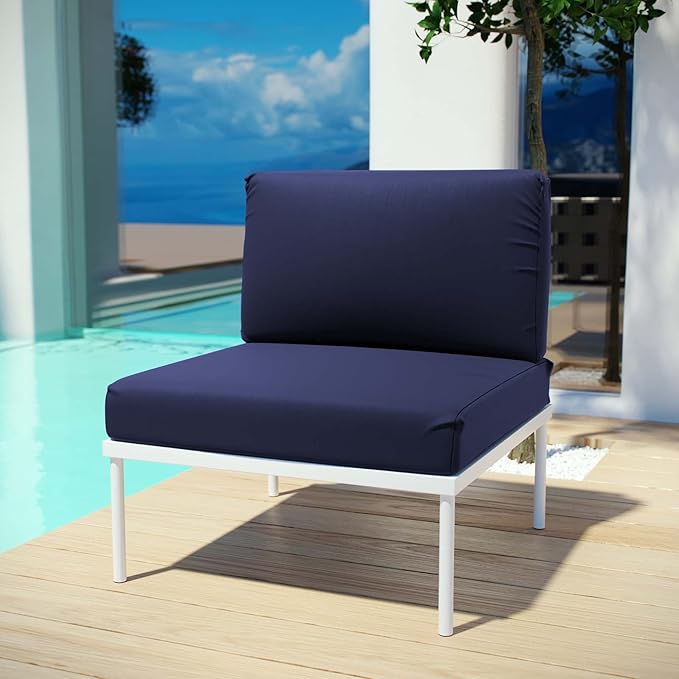 Modway EEI-2600-WHI-NAV Harmony Outdoor Patio Aluminum, Armless Chair, White Navy - Photo 2