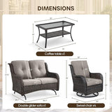 Patio Loveseat Glider Set, Resin Wicker Loveseat Glider with 2 Swivel Patio Chiars and Coffee Table, 4 Piece Patio - Photo 7