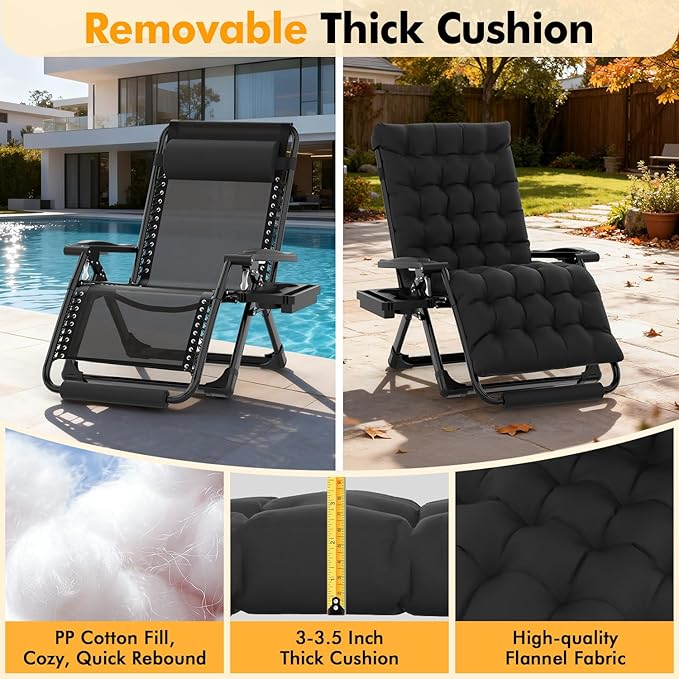 Slendor Oversized Zero Gravity Chairs XXL, 33In Padded Zero Gravity Lounge Chair, Lawn Recliner - Photo 7