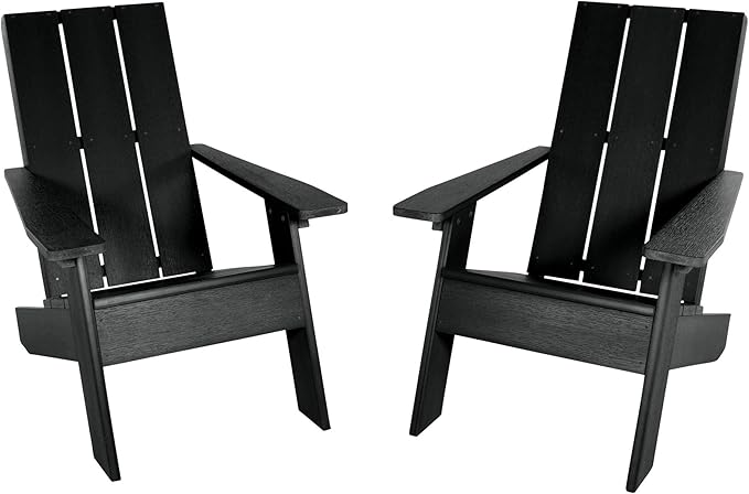 Highwood Italica Modern Adirondack Chairs 2-Piece Set, Black