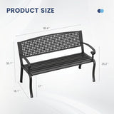 VICLLAX Outdoor Garden Bench, Metal Frame Patio Bench with Twist Circle Design Backrest for Porch Yard Lawn Deck, Black - Photo 2