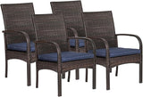 Outdoor Wicker Patio Dining Chairs with Padded Cushions Set of 4: Porch Rattan Chairs Club Chairs with High Back and - Photo 1