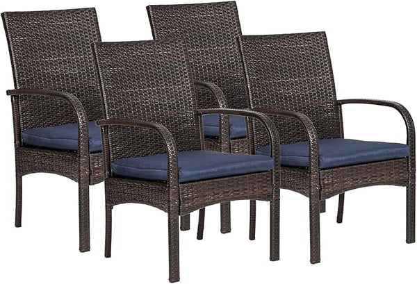 Outdoor Wicker Patio Dining Chairs with Padded Cushions Set of 4: Porch Rattan Chairs Club Chairs with High Back and - Photo 1