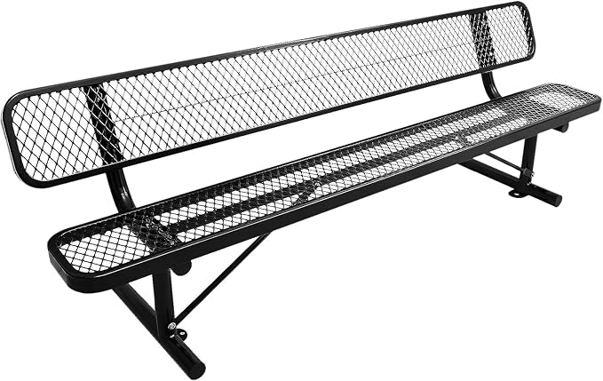 Ceridwen Outdoor Benches Heavy Duty Steel Frame Park Bench with Backrest Bench,Park Bench Steel Mesh Outdoor Bench for Garden,Weatherproof Outdoor Bench for Garden (Black, 8FT)