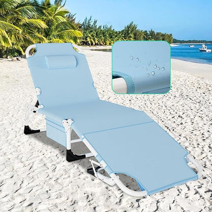 DoCred 3 in 1 Sun Tanning Chair Oversized with Face Arm Hole, Heavy Duty Folding Chaise Lounge Chairs, 5-Position Outdoor Lounge Chair for Beach, Pool, Lawn, Yard, Patio