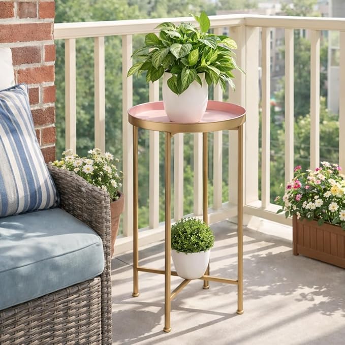HollyHOME Small Round Metal End Table, Accent Indoor&Outdoor Coffee Side Table, Snack Sofa Table for Living Room - Photo 6