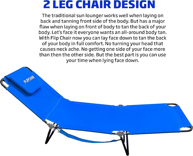 EASYGO Products Pool Chair Chaise Lounge 2 Legs Support Polyester Material Reclining Backrest Head Rest Pillow Great for Beach, Home, Backyard, Outdoor, Patio, Pool, Camping, Lawn or Deck Color TAN