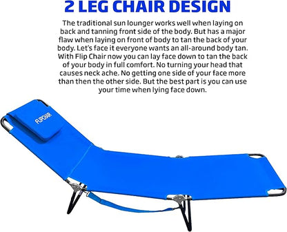EASYGO Products Pool Chair Chaise Lounge 2 Legs Support Polyester Material Reclining Backrest Head Rest Pillow Great for Beach, Home, Backyard, Outdoor, Patio, Pool, Camping, Lawn or Deck Color TAN