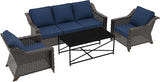 4 Pieces Outdoor Conversation Furniture Set - 77" Patio Sofa, 2 Wicker Armchairs, 1 Metal Coffee Table - Photo 5