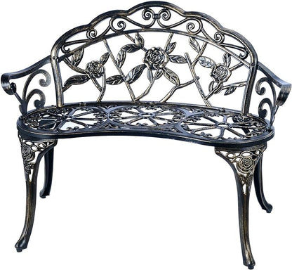 Patio Balcony Bench Double Seat, Anti-Rust Cast Aluminum Patio Garden Bench for Park Yard Outdoor Furniture Copper.1