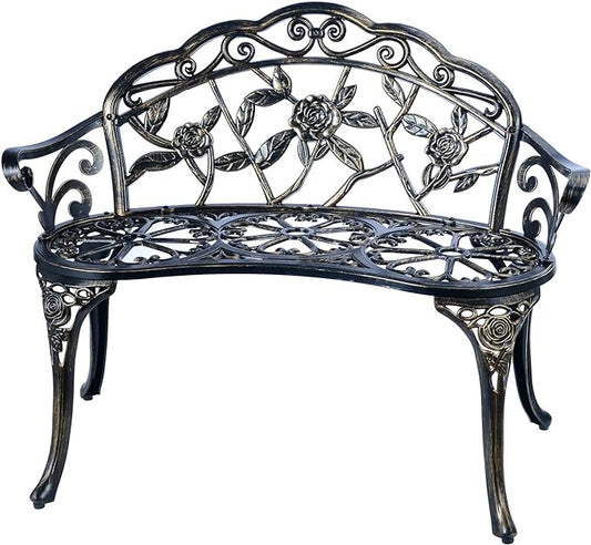 Patio Balcony Bench Double Seat, Anti-Rust Cast Aluminum Patio Garden Bench for Park Yard Outdoor Furniture Copper.1