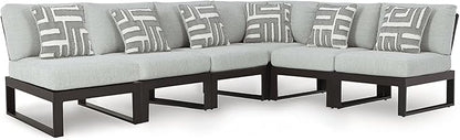 Signature Design by Ashley Beachloft Right-Arm Facing Casual 6-Piece Outdoor Sectional with Cushion and 6 Throw Pillows, Light Gray