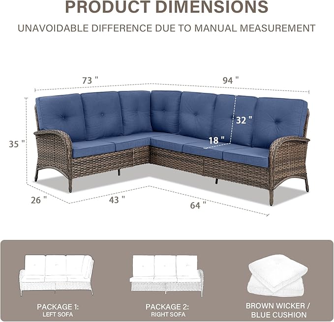 Belord 6-Seater Outdoor Sectional Sofa L Shaped Couch Patio Conversation Furniture Set - Photo 2
