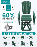 SERWALL Adirondack Swivel Glider, HDPE Glider for Outdoor, All-Weather Glider Rocking Chair for Porch, Balcony, Green - Photo 8
