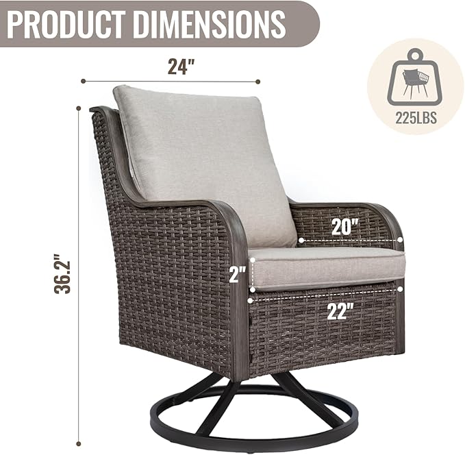 Loungewave Swivel PE Wicker Chair, Outdoor High Back Swivel Patio Chair, 360 Degree Outdoor Swivel Chair with Cushion, Patio Furniture for Porch Balcony Garden, Poolside (Brown/Beige)