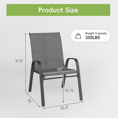 Patio Chairs, Stackable Outdoor Dining Chairs for All Weather, Metal Modern Outside Furniture Chair for Pool Side, Garden, Backyard Deck, Set of 4, Dark Grey