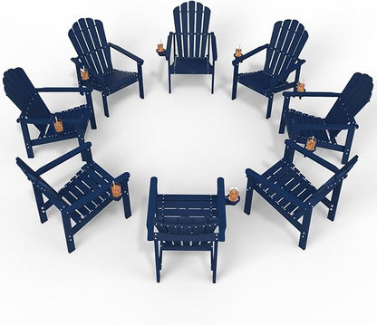 Stackable Adirondack Chair Set of 8, HDPE All-Weather Adirondack Chairs - Durable and Space Saving, Plastic Outdoor Fire Pit Chairs with Cup Holder,Navy Blue