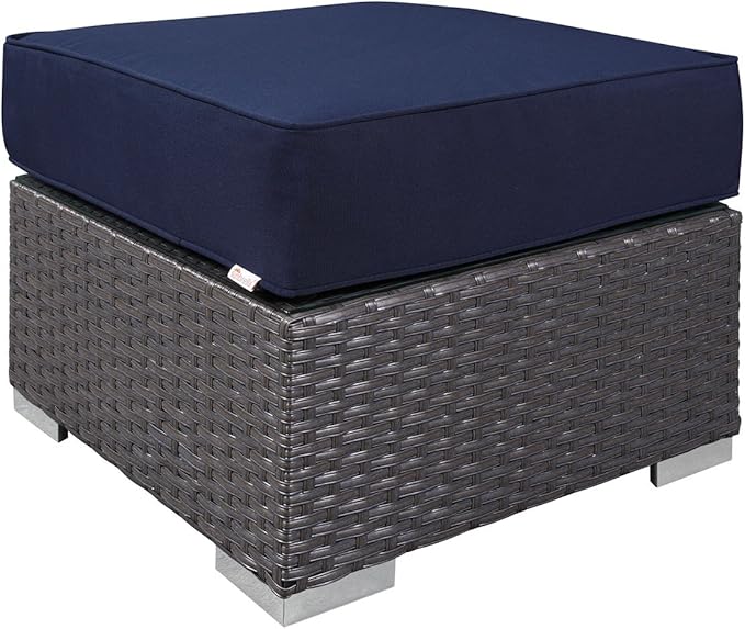 Modway Sojourn Wicker Rattan Outdoor Patio Sunbrella Fabric Ottoman in Canvas Navy - Photo 3