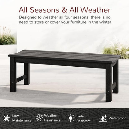 Stoog Outdoor Benches Set of 2, 2-Person Backless Patio Bench, All-Weather HIPS Garden Bench, Never Rot or Fade, for Backyard, Porch, Deck, and Entryway, Black