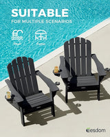 Adirondack Chairs Set of 4, Foldable Adirondack Chairs with 2 Cup Holder, Wood Texture HDPE Fire Pit Chairs - Photo 9