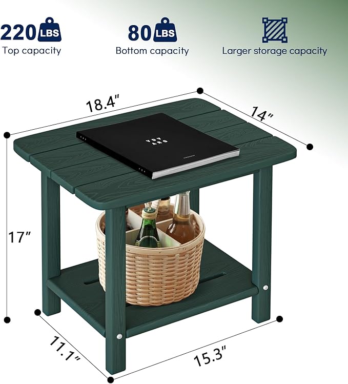 nevilywood Adirondack Square Side Table - 18.4" Large Panel HDPE Outdoor End Table - Weatherproof - Photo 3