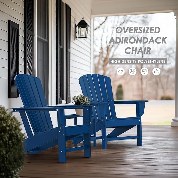 IVY&LANE Adirondack Chairs Set of 2 | HDPE Plastic | Outdoor Fire Pit Chairs | Oversized | All-Weather | Blue | for Outside Deck Backyard Patio Poolside Porch Lawn