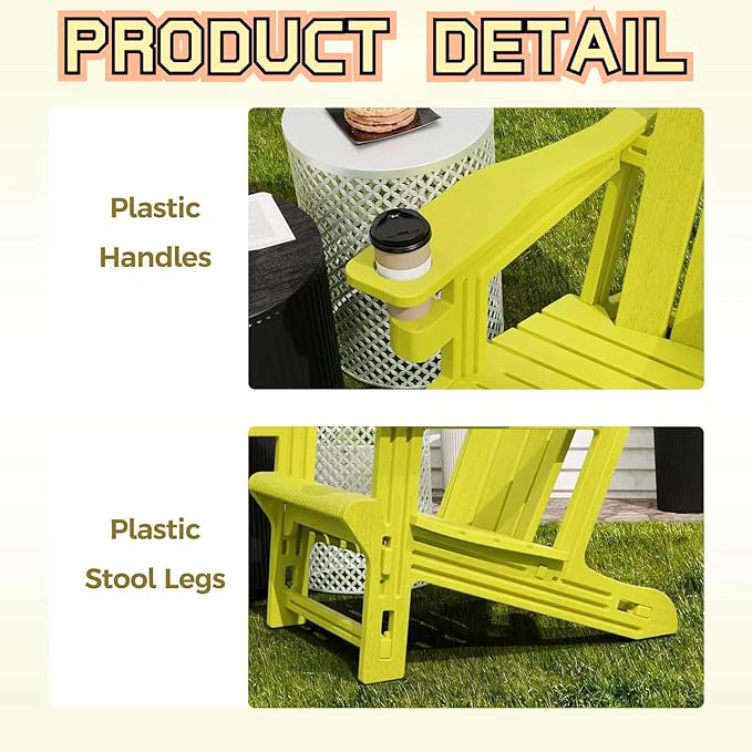 FONTOI Adirondack Chair, Plastic Adirondack Chair with Cup Holder, Outdoor Weather Resistant Lawn Furniture, 400 LBS Capacity Recliner, Garden Backyard Patio Without Screws Install, Set of 4 Yellow
