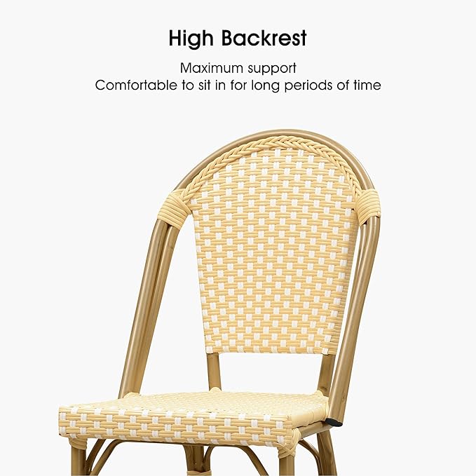 PURPLE LEAF French Bar Stool Set of 4 Bamboo Print Finish Patio Bar Stools with Back Rattan Bar Chairs Wicker Bar Height Stool 30" with Footrest Kitchen Island Stools Outdoor Barstool Cream Yellow