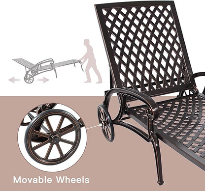 Chaise Lounges Outdoor - Lounge Chairs for Outside Pool Tanning Chair Adjustable Patio Reclining Cast Aluminum for Beach Yard, Antique Bronze