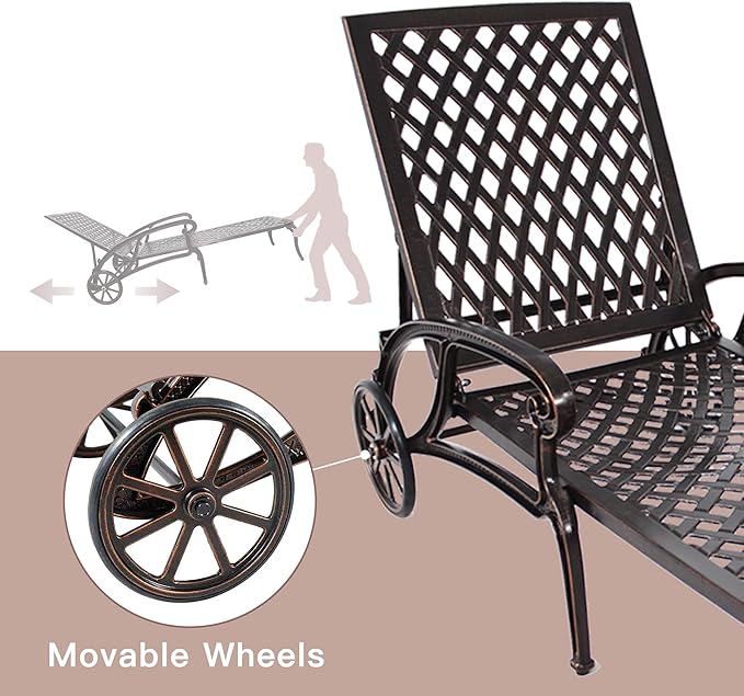 Chaise Lounges Outdoor - Lounge Chairs for Outside Set of 2 Pool Tanning Chair Adjustable Patio Reclining Cast Aluminum for Beach Yard, Antique Bronze