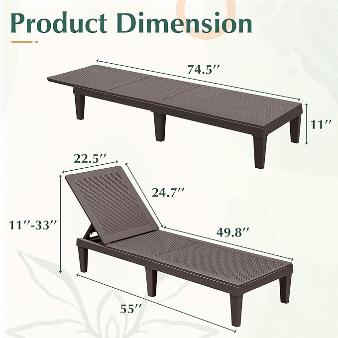 GUNJI Lounge Chairs for Outside Patio Waterproof (Brown)