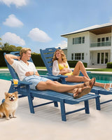 Carauci Lounge Chair Outdoor, HDPE Chaise Lounge with Wheels - Photo 2