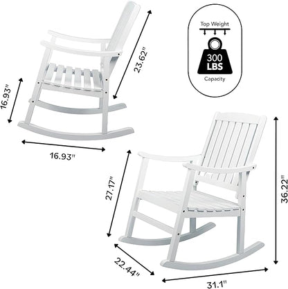 JONATHAN Y RCK102C Penny Classic Slat-Back 300-Lbs Support Acacia Wood Patio Outdoor Rocking Chair for Garden, Lawn, Backyard, Pool, Deck, Beach, Firepit, White
