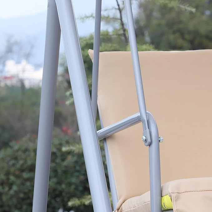 Outsunny 2 Person Porch Swing with Stand, Outdoor Swing with Canopy, Pivot Storage Table, 2 Cup Holders - Photo 9