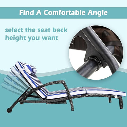 Chaise Lounge Chairs Outdoor Set of 4, Comfy Outside Wicker Patio Pool Lounge Chair w/ 5 Adjustable Back Angle, Cup Holder, Thicken Cushion