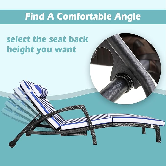 Chaise Lounge Chairs Outdoor Set of 6, Comfy Outside Wicker Patio Pool Lounge Chair w/ 5 Adjustable Back Angle, Cup Holder, Thicken Cushion