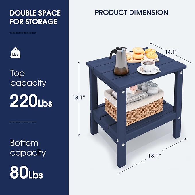 KINGYES Double Side Table, Adirondack End Table- Navy