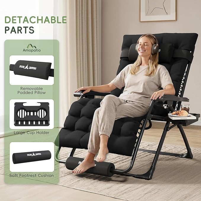 Amopatio Oversized Zero Gravity Chair w/Removable Cushion&Headrest - Photo 8