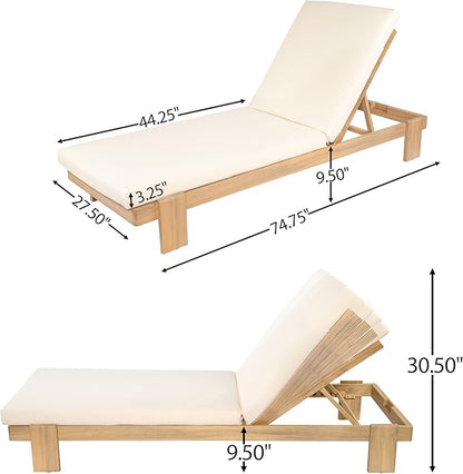 Christopher Knight Home Duska Acacia Wood Chaise Lounge Chair Set of 4, Patio Outdoor Chaise Lounge with Cushions, Adjustable Backrest Single Lounge Sofa, Garden Poolside Backyard Seating, Teak+Beige