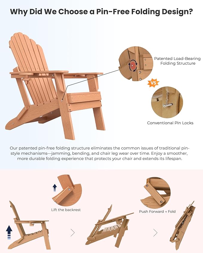 Oversized Adirondack Chair with Dual Cup Holders, Ergonomic High Back HDPE Fire Pit Chair, 380lbs Capacity All-Weather Outdoor Patio Lounge Chair for Garden, Deck, Yard - Cedar