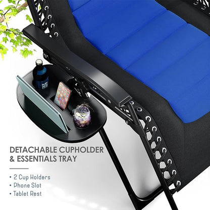 Nestl Outdoor Padded Zero Gravity Chair, Patio Lounge Chair Outdoor Recliner, Oversized Anti Gravity Lounger with Adjustable Headrest and Cup Holder, Foldable for Camping, Yard - Black/Blue