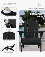 Black 6-Piece Folding Adirondack Chair Set with Cup Holders, Ottomans - Photo 5