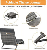 JOIVI Patio Chaise Lounge, Outdoor Lounge Chair, PE Rattan Folding Chaise Lounger with Removable Dark Gray Cushion - Photo 3