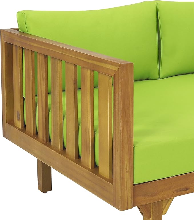 Claremont Outdoor 3 Seater Daybed with Cushions - Acacia Wood - Teak/Green - Photo 6